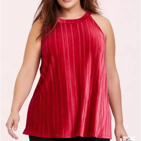 Torrid Red Velvet Pleated Goddess Top Sleeveless High Neck Womens Size 2X - Picture 12 of 12